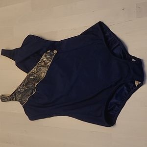 EUC VTG 1960s/70s Bobbie Len Fashions Navy and Gold One Piece Swim Suit